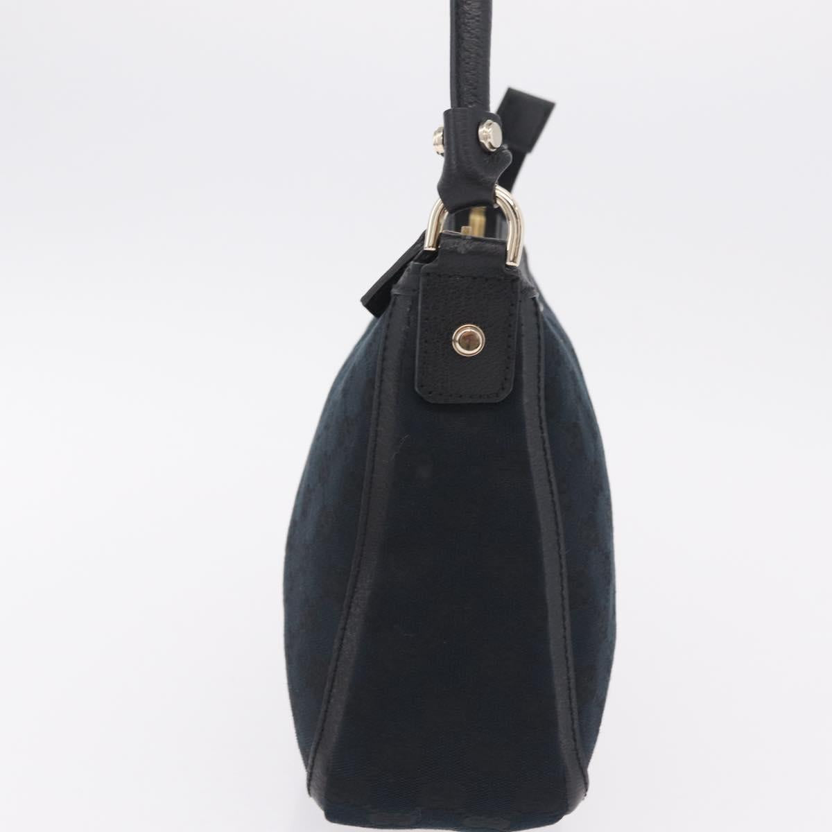 GUCCI GG Canvas Hand Bag Black Gold Tone 146244 Auth am12807V