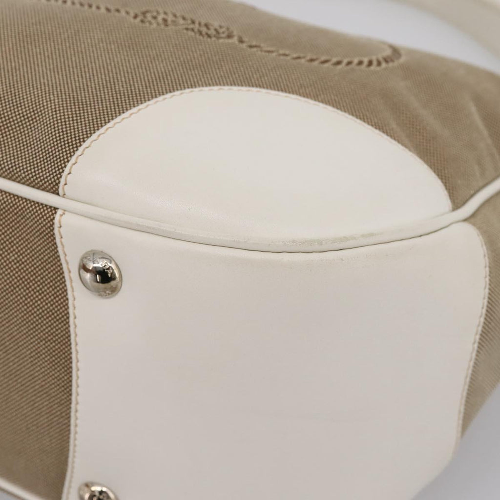 PRADA Jacquard Hand Bag Canvas Beige Silver BR3423 Auth am12817V