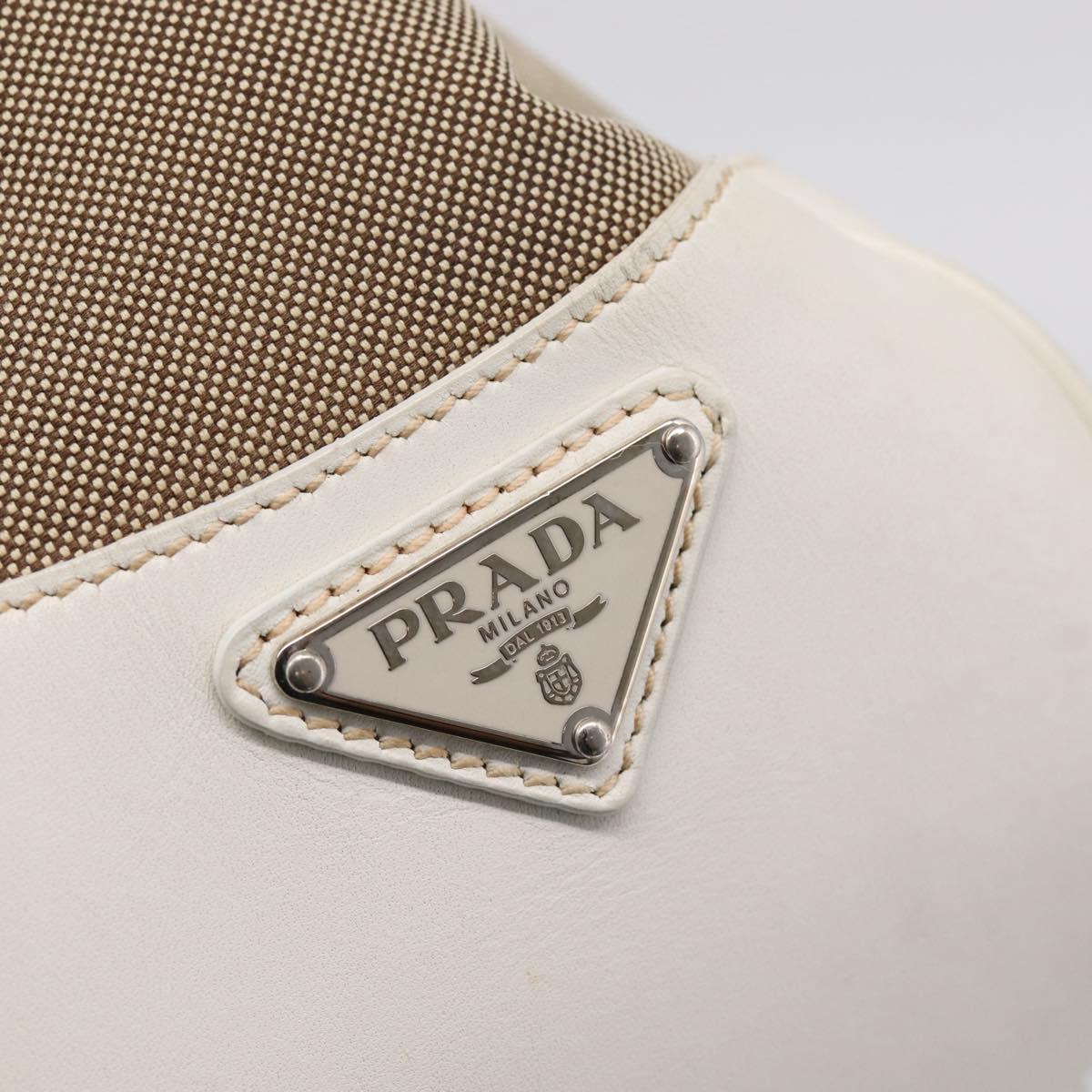 PRADA Jacquard Hand Bag Canvas Beige Silver BR3423 Auth am12817V