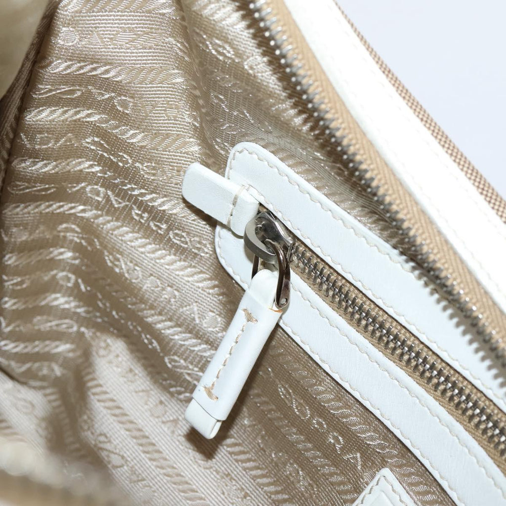 PRADA Jacquard Hand Bag Canvas Beige Silver BR3423 Auth am12817V
