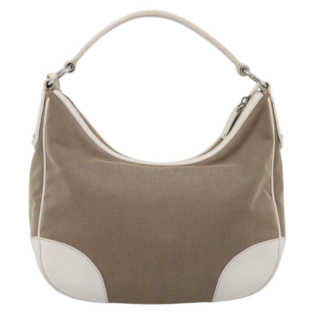 PRADA Jacquard Hand Bag Canvas Beige Silver BR3423 Auth am12817V