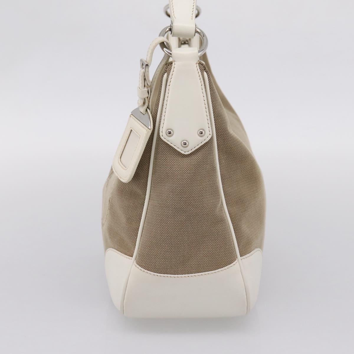 PRADA Jacquard Hand Bag Canvas Beige Silver BR3423 Auth am12817V