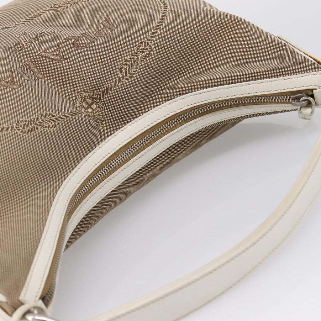 PRADA Jacquard Hand Bag Canvas Beige Silver BR3423 Auth am12817V
