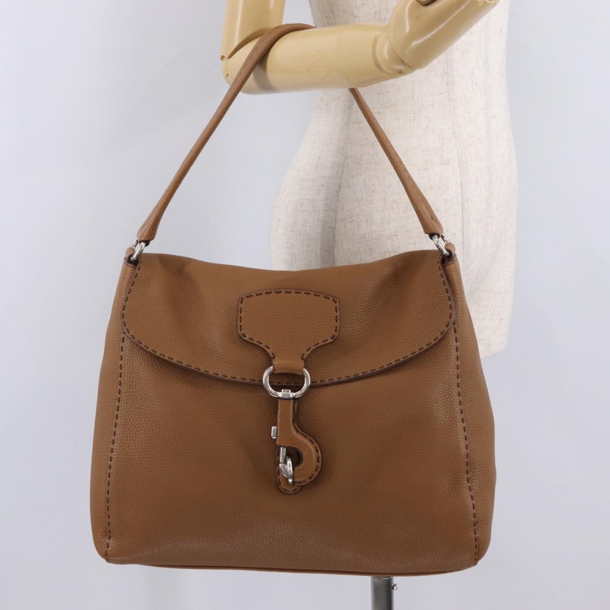 PRADA Shoulder Bag Leather Brown Silver Auth am12821V