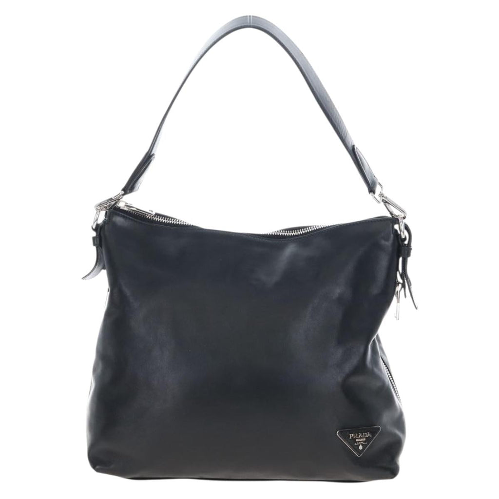 PRADA Shoulder Bag Leather Black Silver Auth am12823SAM