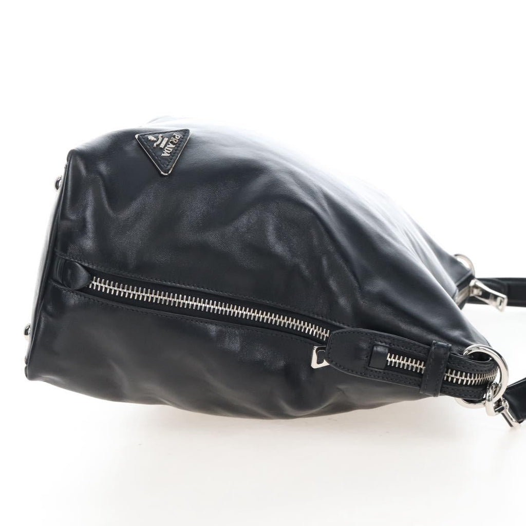 PRADA Shoulder Bag Leather Black Silver Auth am12823SAM