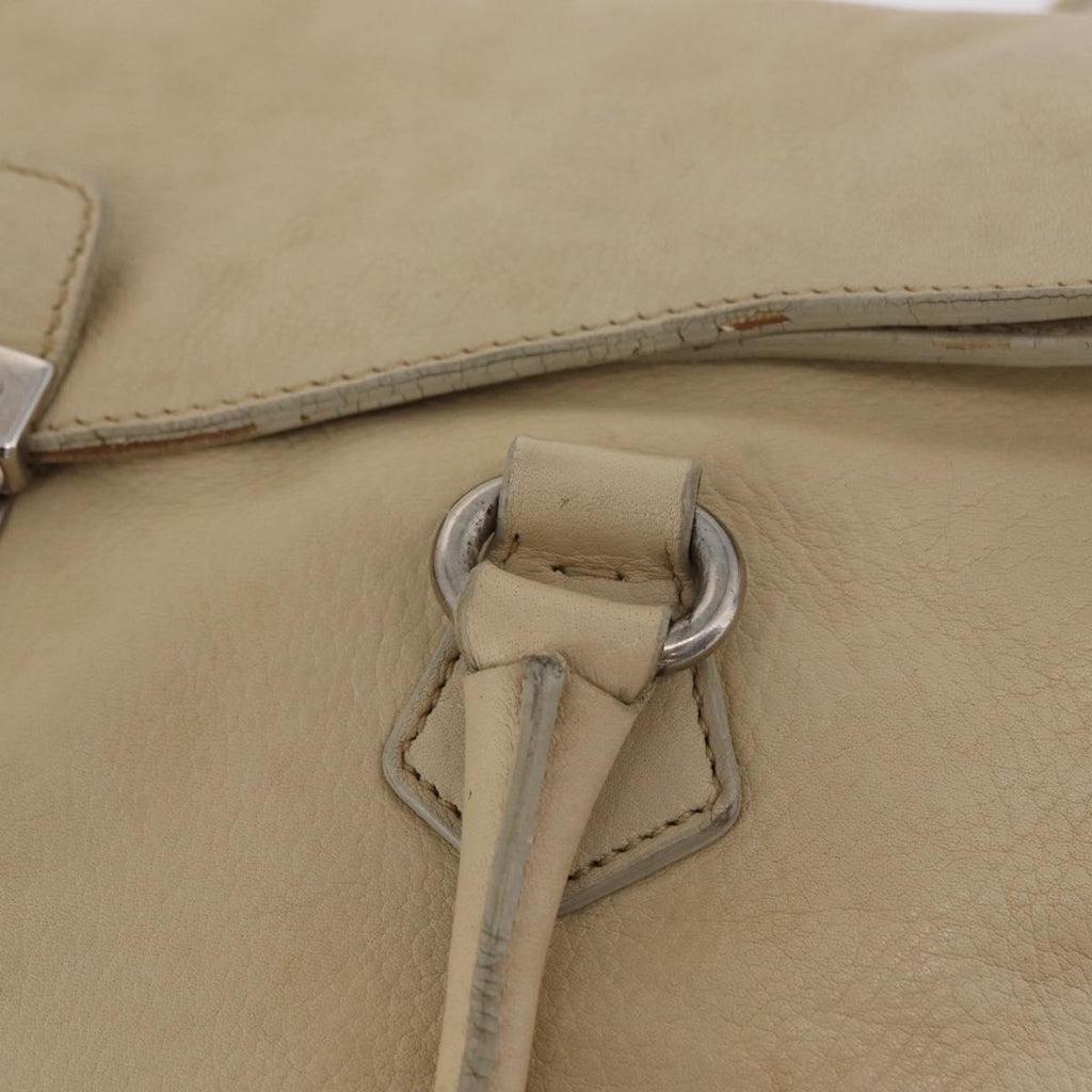 PRADA Tote Bag Leather Ivory Silver Auth am12827A