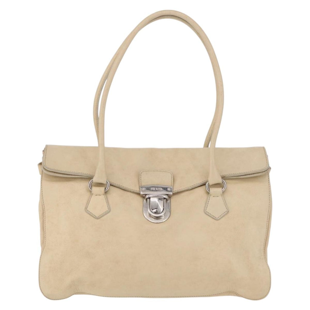 PRADA Tote Bag Leather Ivory Silver Auth am12827A