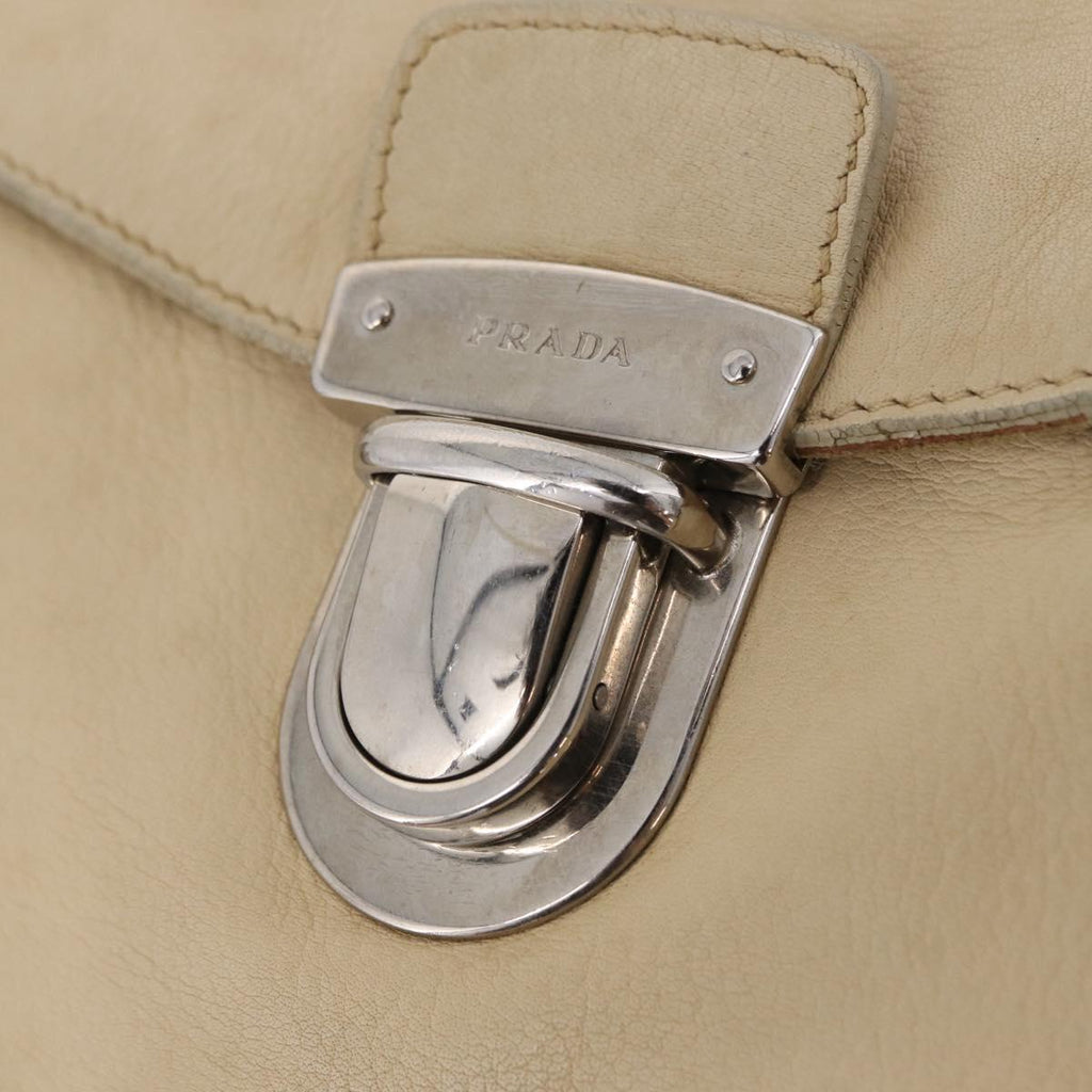 PRADA Tote Bag Leather Ivory Silver Auth am12827A