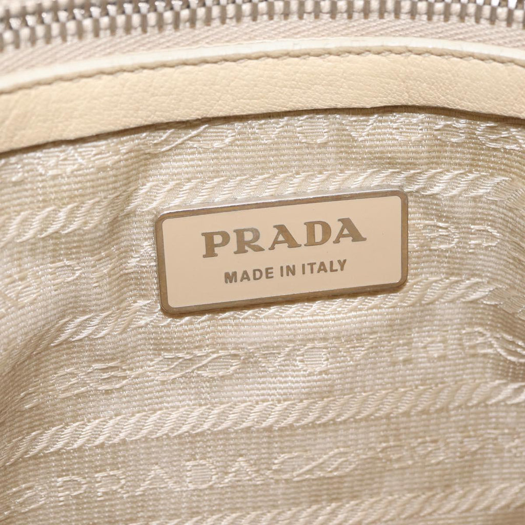 PRADA Tote Bag Leather Ivory Silver Auth am12827A