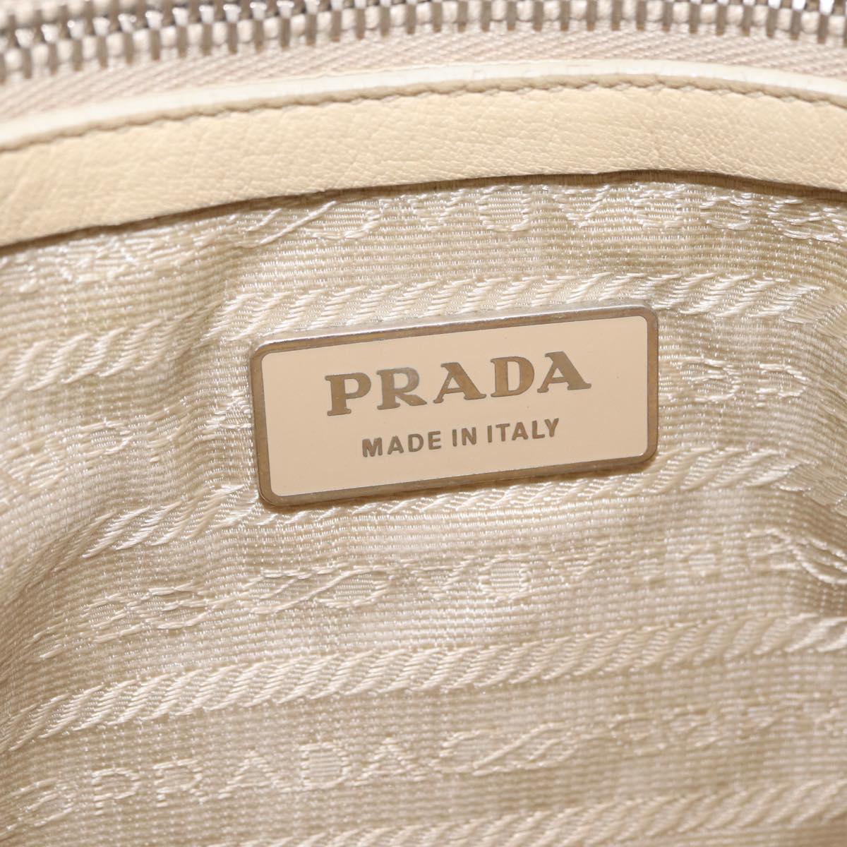 PRADA Tote Bag Leather Ivory Silver Auth am12827A