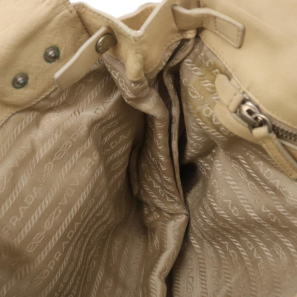 PRADA Tote Bag Leather Ivory Silver Auth am12827A
