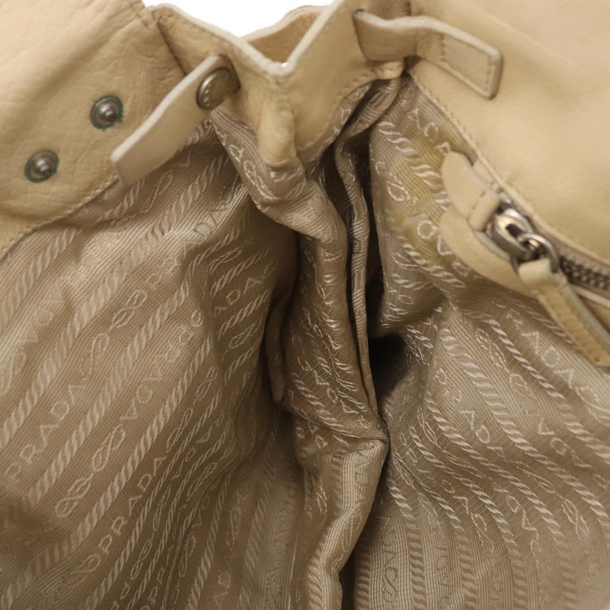 PRADA Tote Bag Leather Ivory Silver Auth am12827A