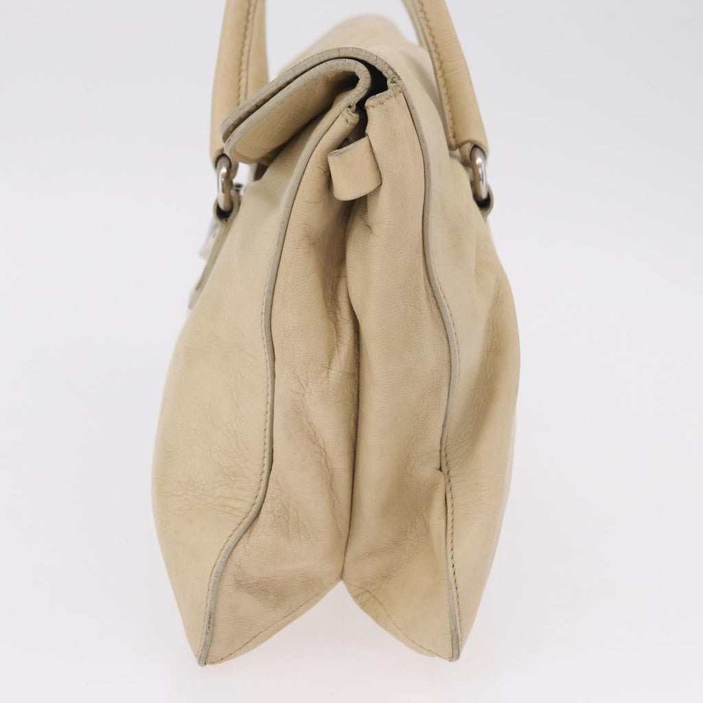 PRADA Tote Bag Leather Ivory Silver Auth am12827A