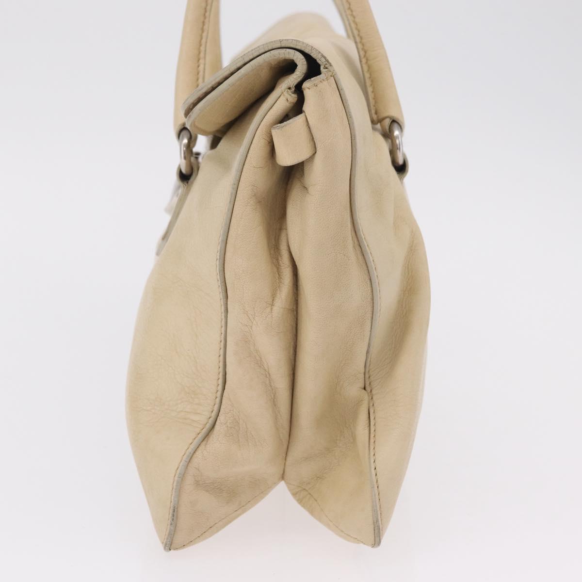 PRADA Tote Bag Leather Ivory Silver Auth am12827A