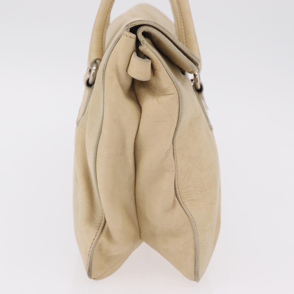 PRADA Tote Bag Leather Ivory Silver Auth am12827A