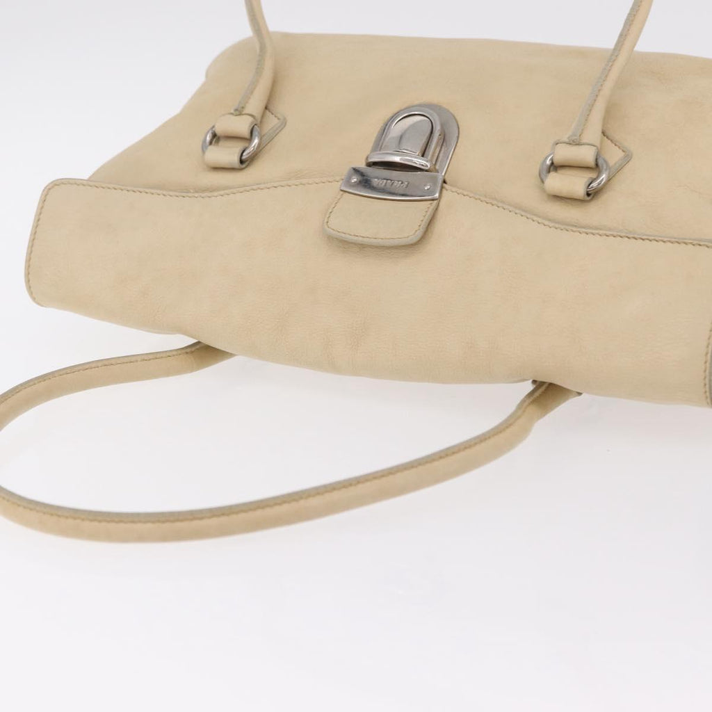 PRADA Tote Bag Leather Ivory Silver Auth am12827A