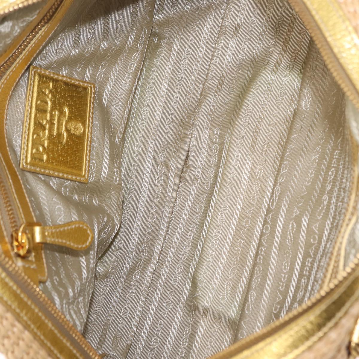 PRADA Chain Hand Bag Raffia Beige Gold Tone BL0352 Auth am12833M