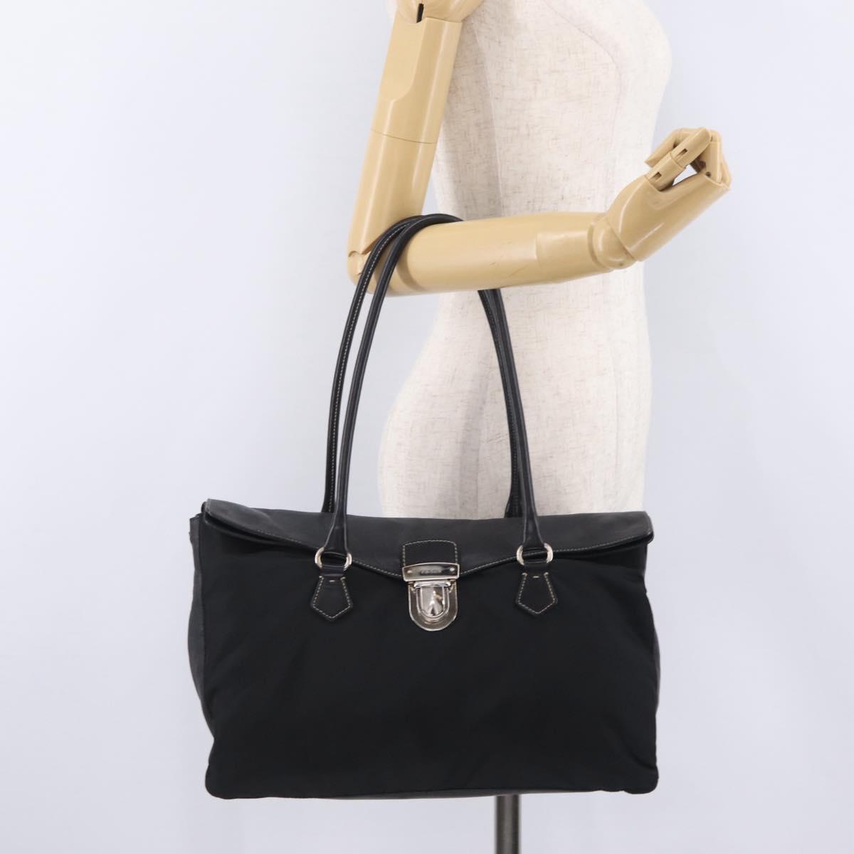 PRADA Tote Bag Nylon Black Silver BR1325 Auth am12835V