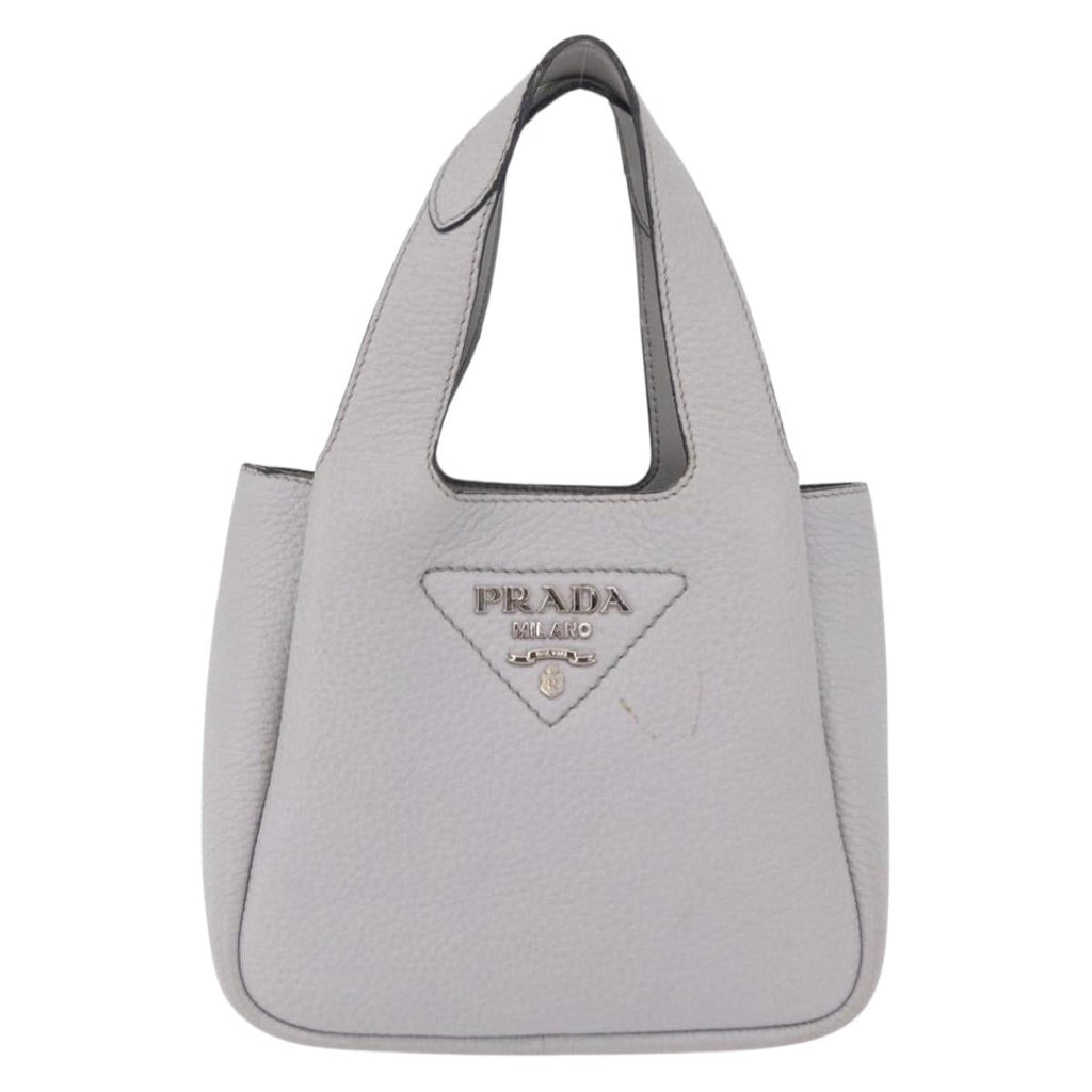 PRADA Vittelodanoy Hand Bag Leather Gray Silver Auth am12842A