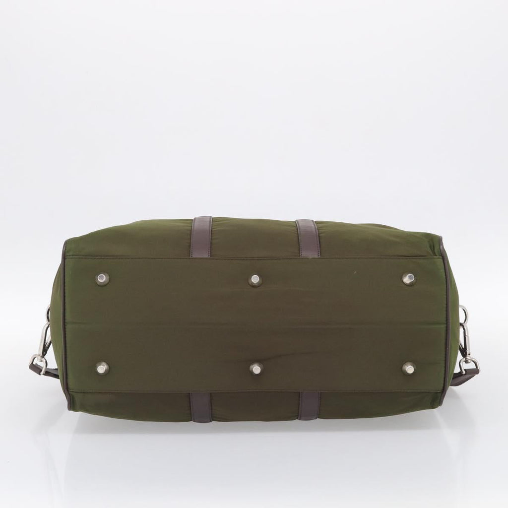 PRADA Boston Bag Nylon Khaki Silver Auth am12844A