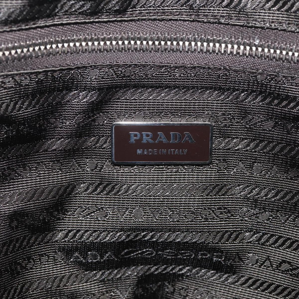 PRADA Boston Bag Nylon Khaki Silver Auth am12844A