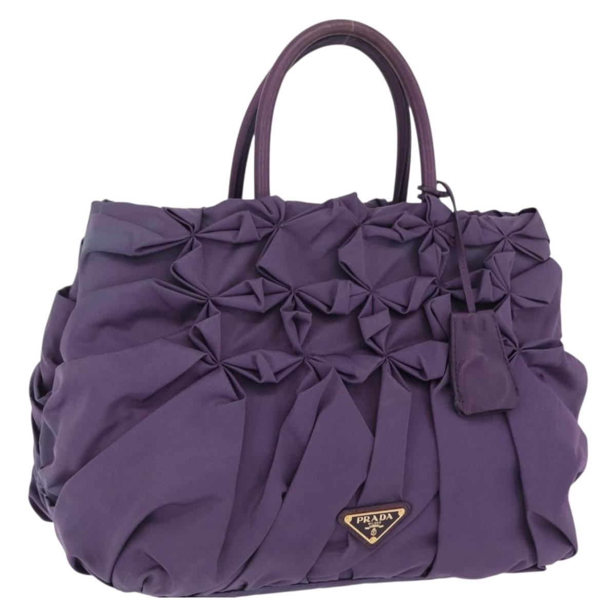 PRADA Hand Bag Nylon Purple Gold Tone Auth am12845A
