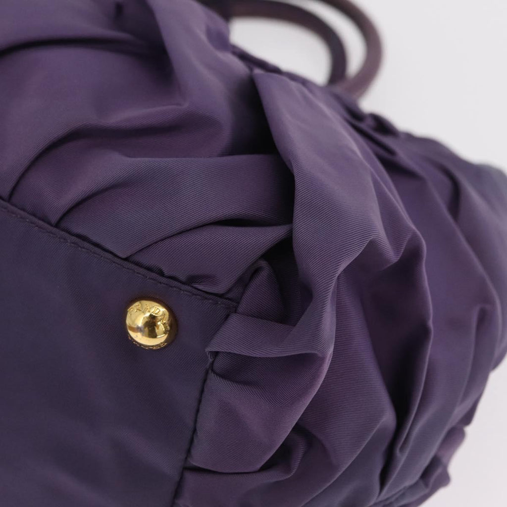 PRADA Hand Bag Nylon Purple Gold Tone Auth am12845A