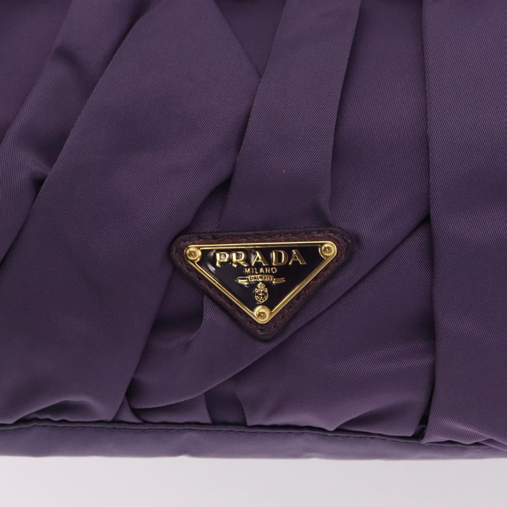 PRADA Hand Bag Nylon Purple Gold Tone Auth am12845A