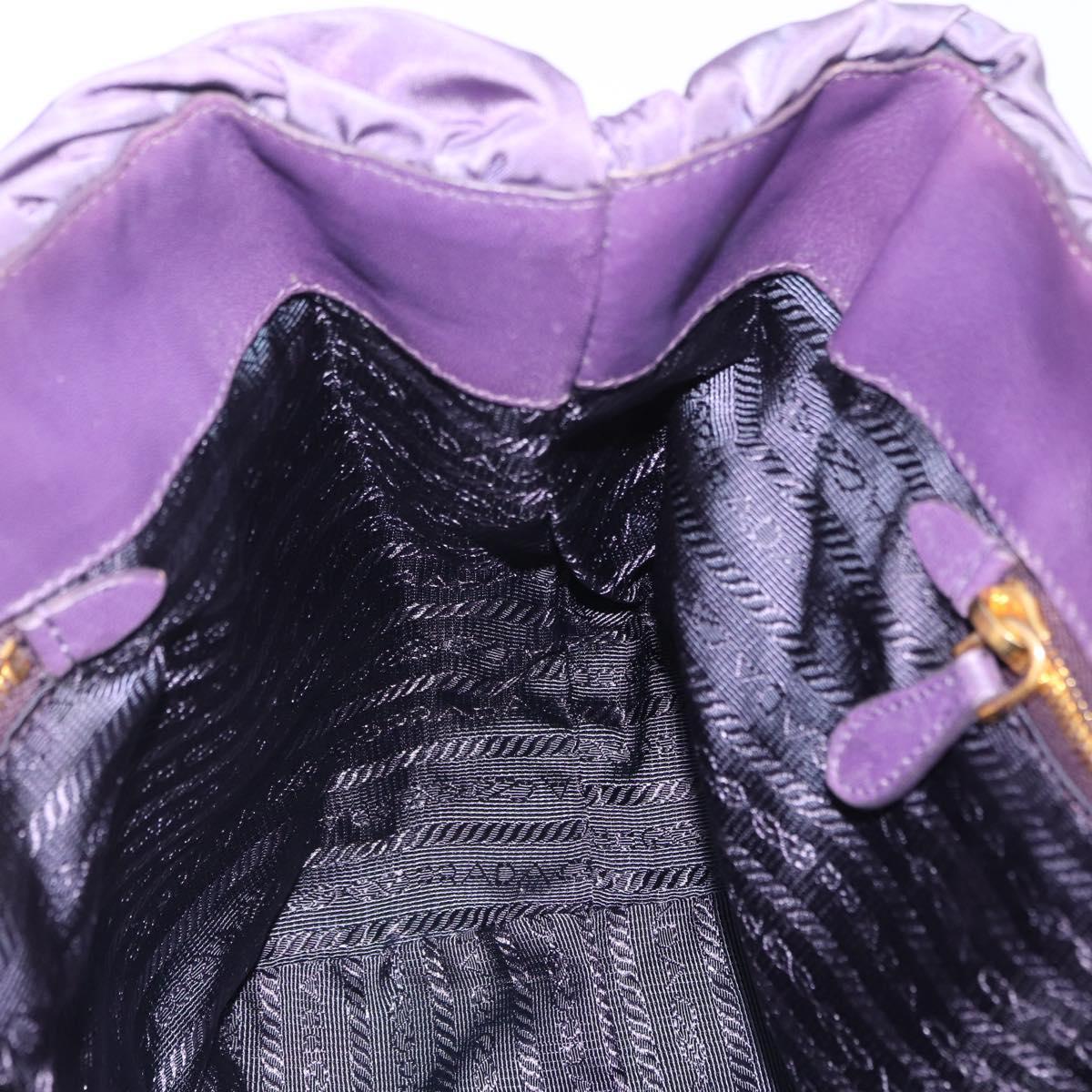 PRADA Hand Bag Nylon Purple Gold Tone Auth am12845A