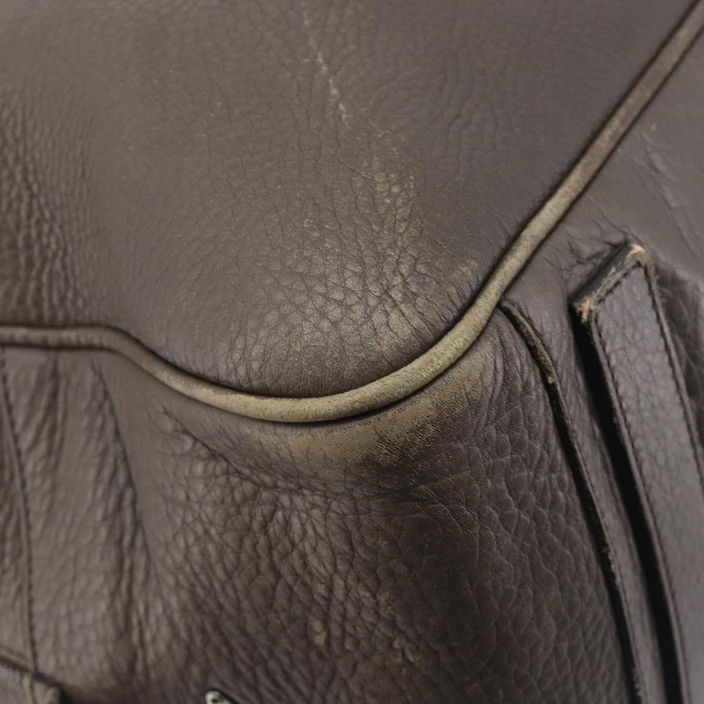 PRADA Boston Bag Leather Gray Silver Auth am12847