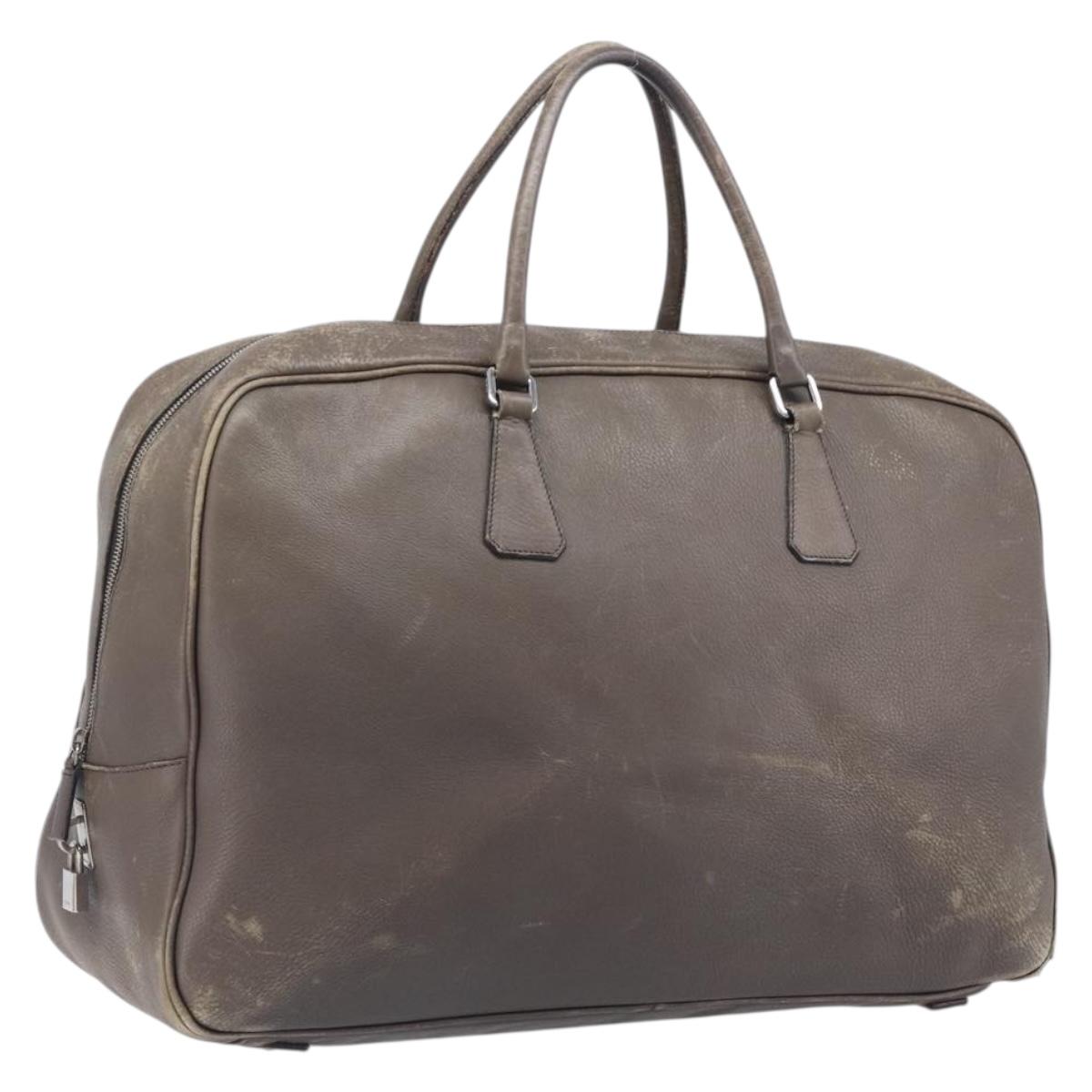 PRADA Boston Bag Leather Gray Silver Auth am12847