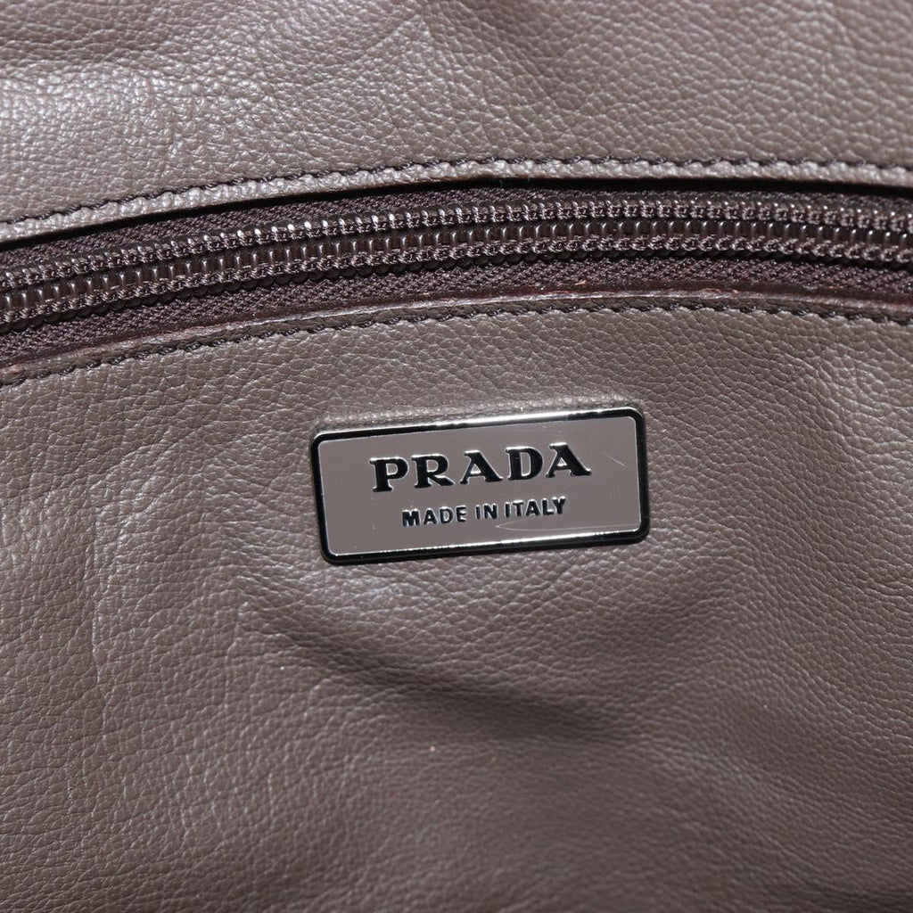 PRADA Boston Bag Leather Gray Silver Auth am12847