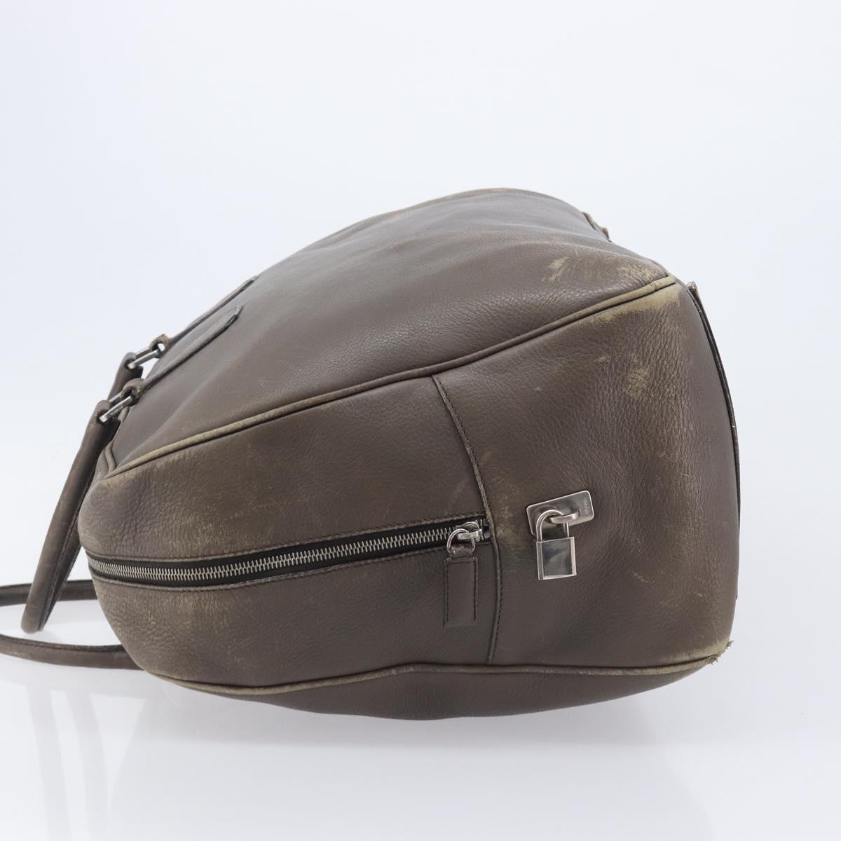 PRADA Boston Bag Leather Gray Silver Auth am12847