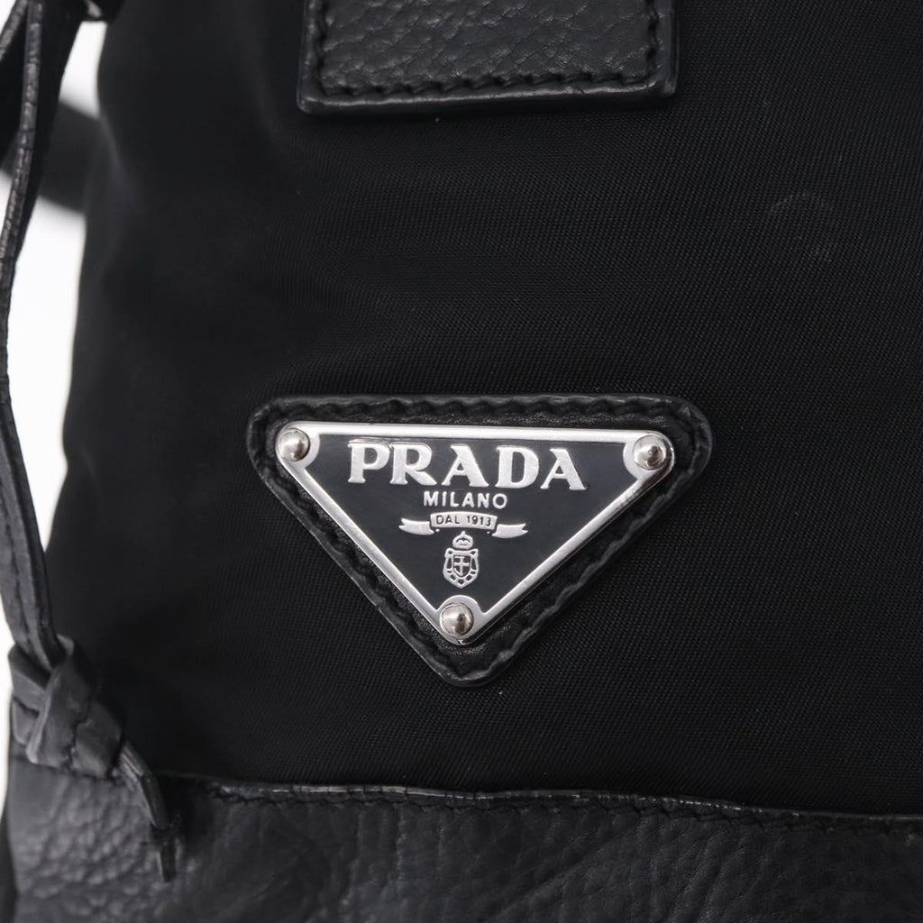 PRADA Studs Shoulder Bag Nylon Black Silver Auth am12849A