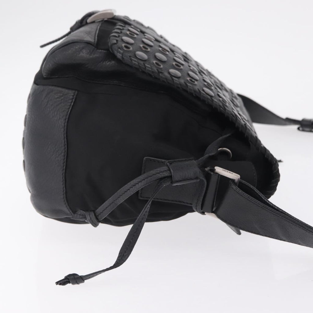 PRADA Studs Shoulder Bag Nylon Black Silver Auth am12849A