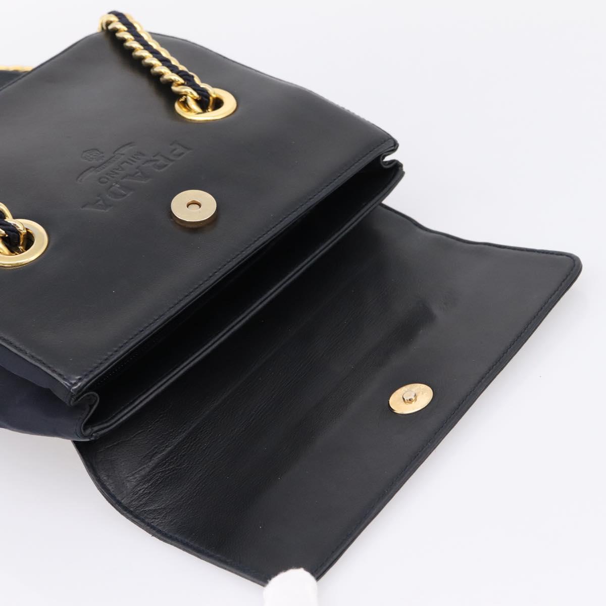 PRADA Chain Shoulder Bag Leather Black Gold Tone B4099 Auth am12853V