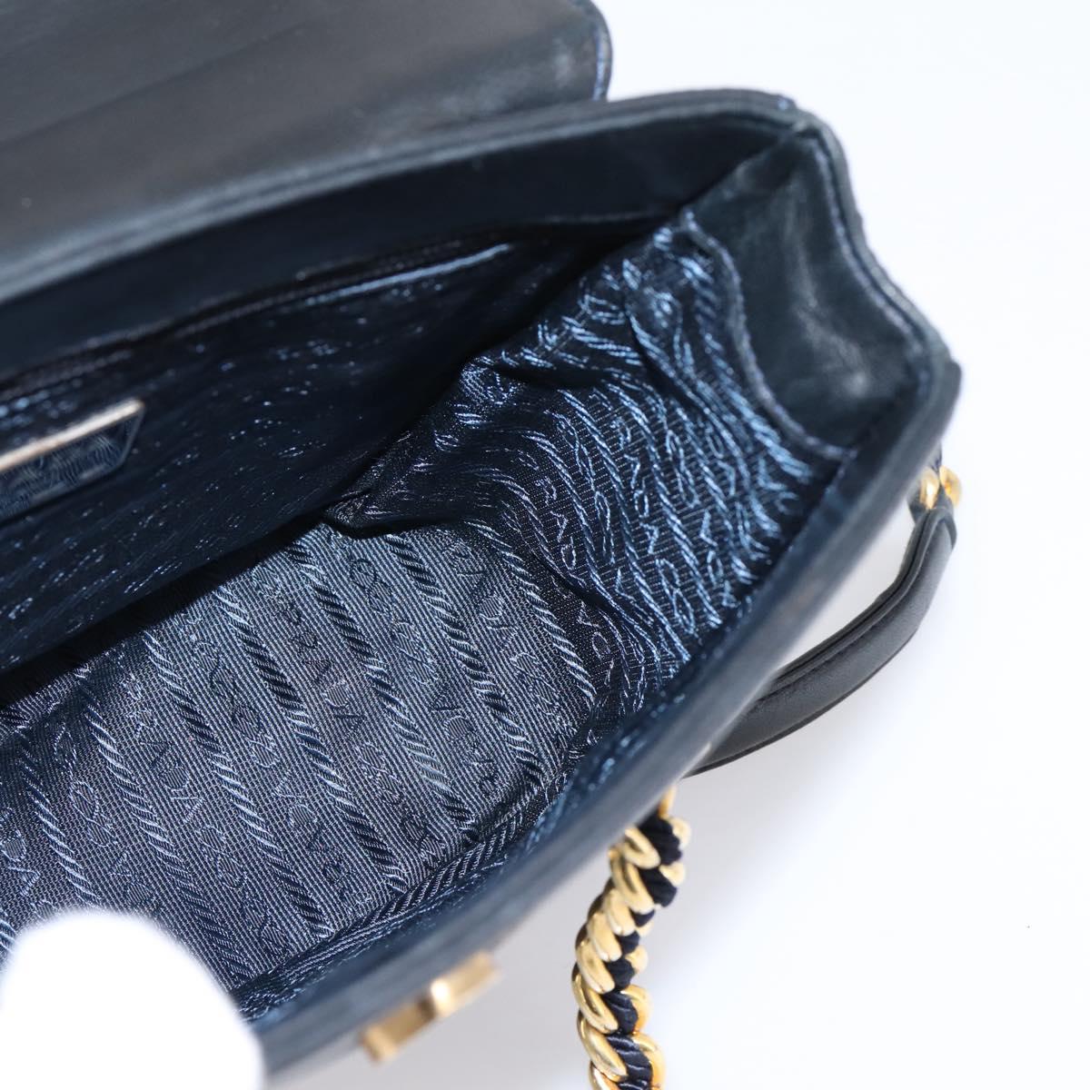 PRADA Chain Shoulder Bag Leather Black Gold Tone B4099 Auth am12853V
