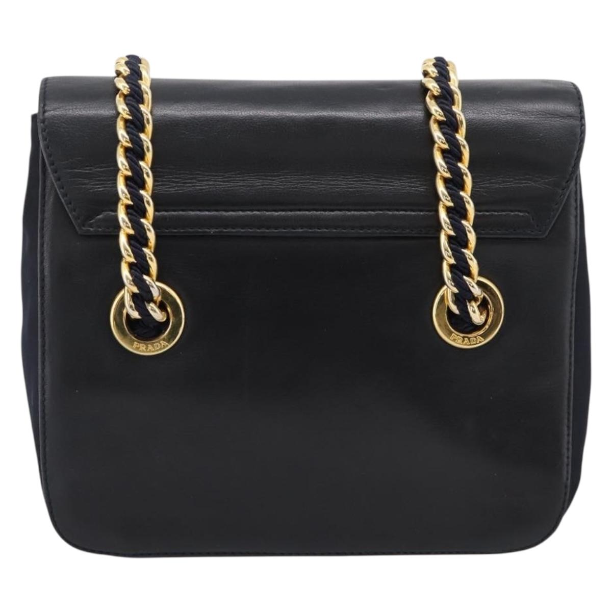 PRADA Chain Shoulder Bag Leather Black Gold Tone B4099 Auth am12853V