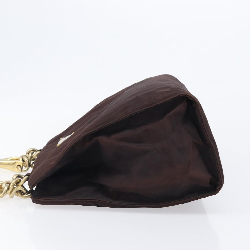PRADA Hand Bag Nylon Brown Gold Tone Auth ar14174
