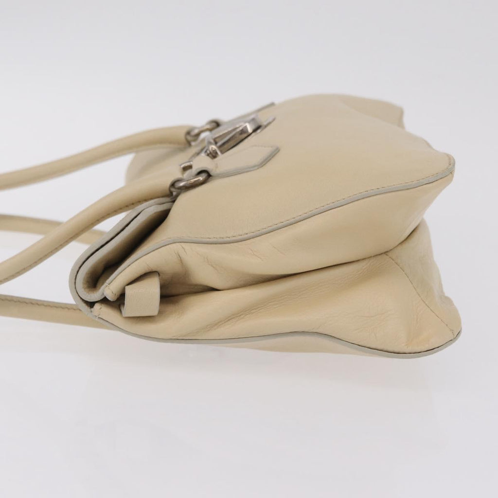PRADA Tote Bag Leather Ivory Silver Auth ar14347