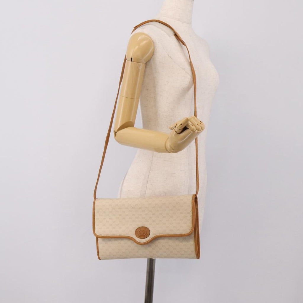 GUCCI Micro GG Supreme Shoulder Bag PVC Beige Gold Auth ar14351