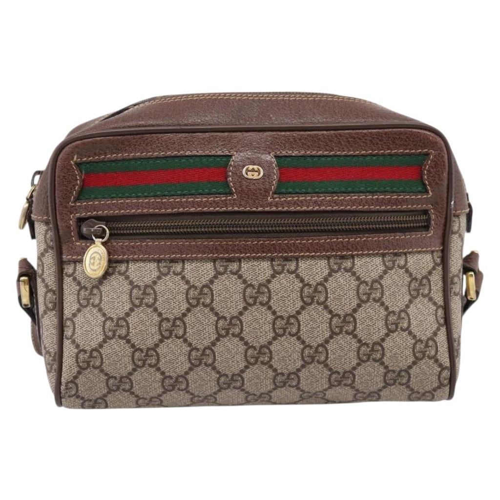 GUCCI GG Supreme Web Sherry Line Bag PVC Beige Gold 001 50 6655 Auth ar14356