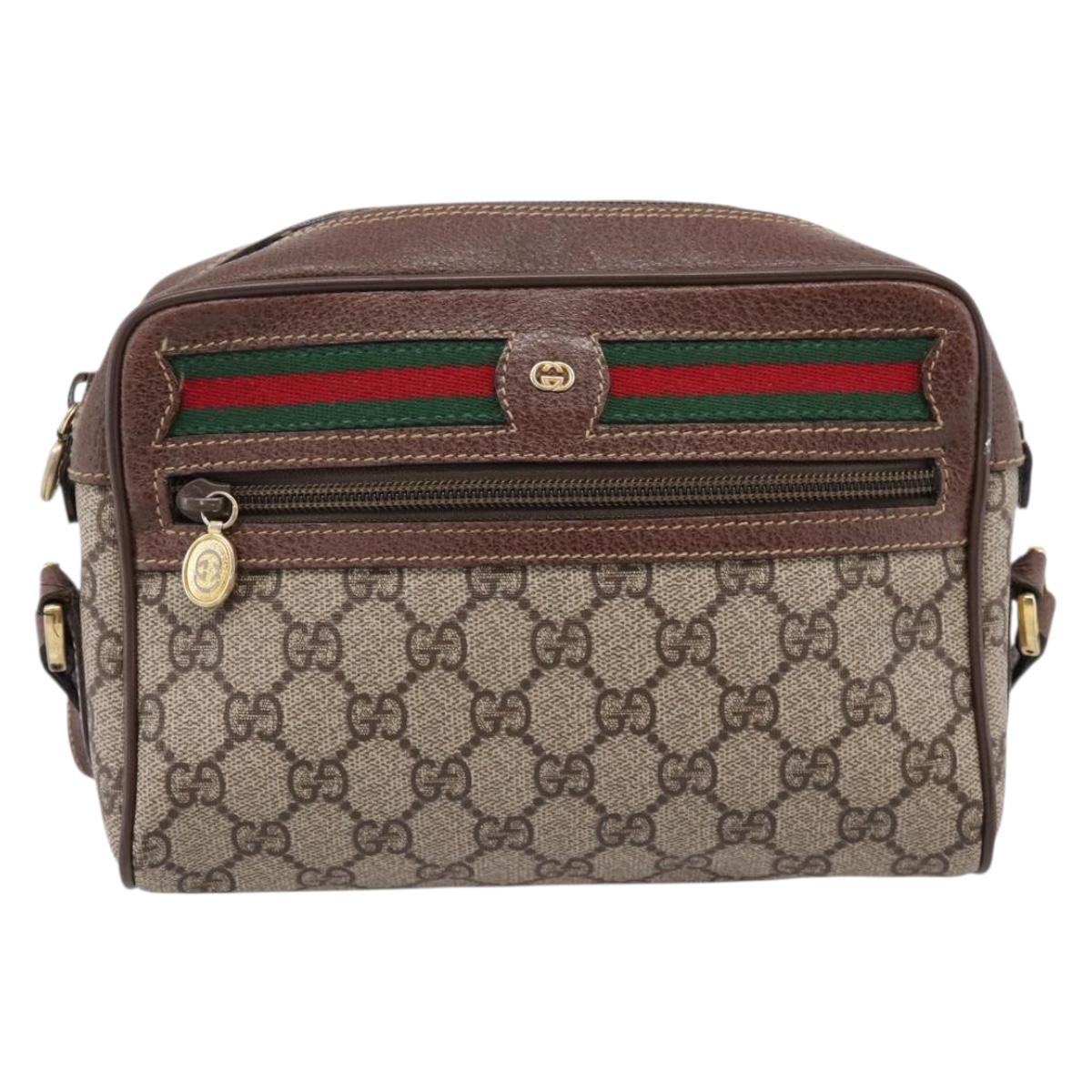 GUCCI GG Supreme Web Sherry Line Bag PVC Beige Gold 001 50 6655 Auth ar14356