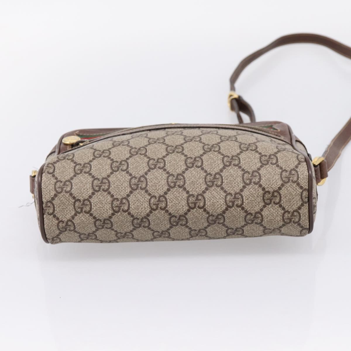 GUCCI GG Supreme Web Sherry Line Bag PVC Beige Gold 001 50 6655 Auth ar14356
