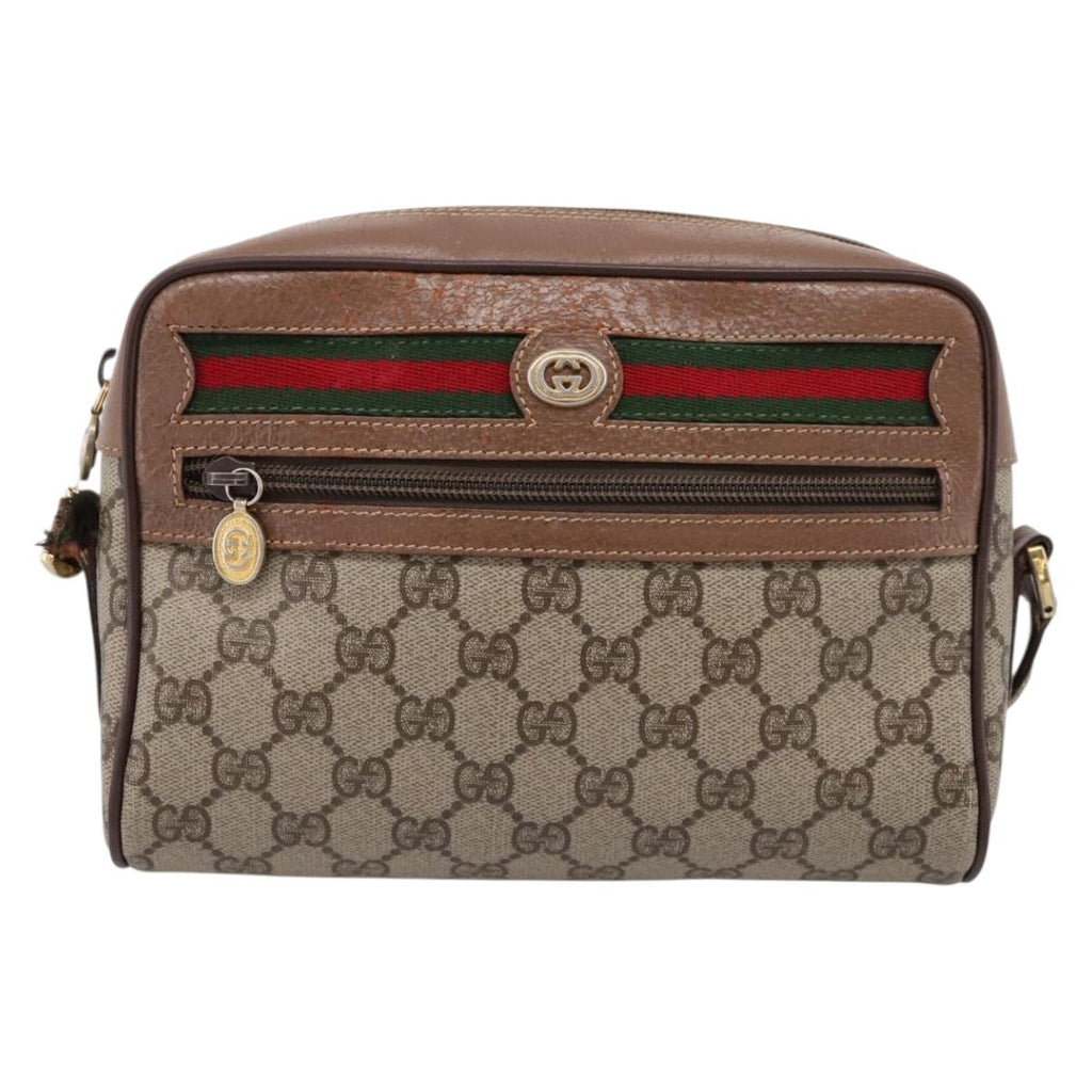 GUCCI GG Supreme Web Sherry Line Bag PVC Beige Gold 001 44 6655 Auth ar14362