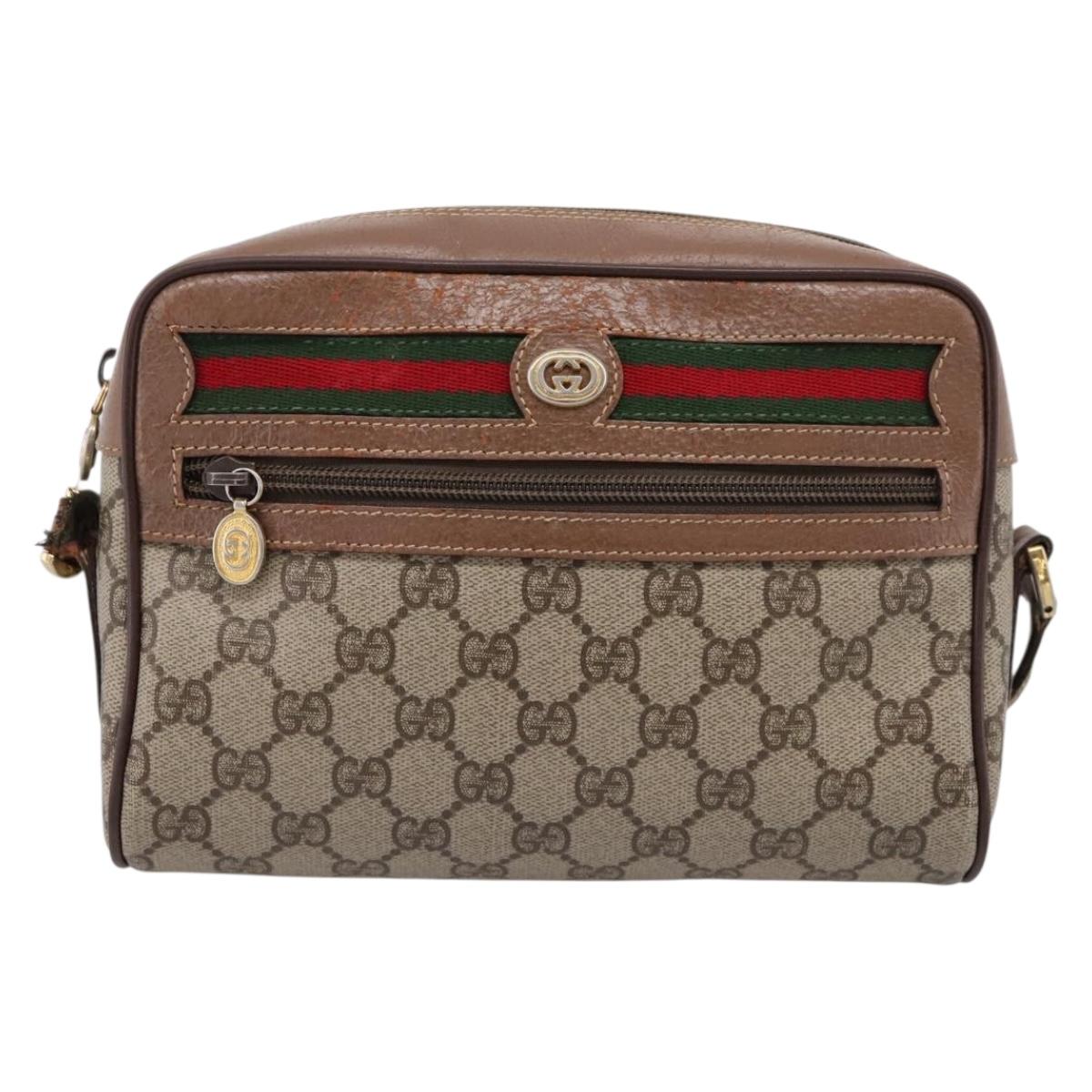 GUCCI GG Supreme Web Sherry Line Bag PVC Beige Gold 001 44 6655 Auth ar14362