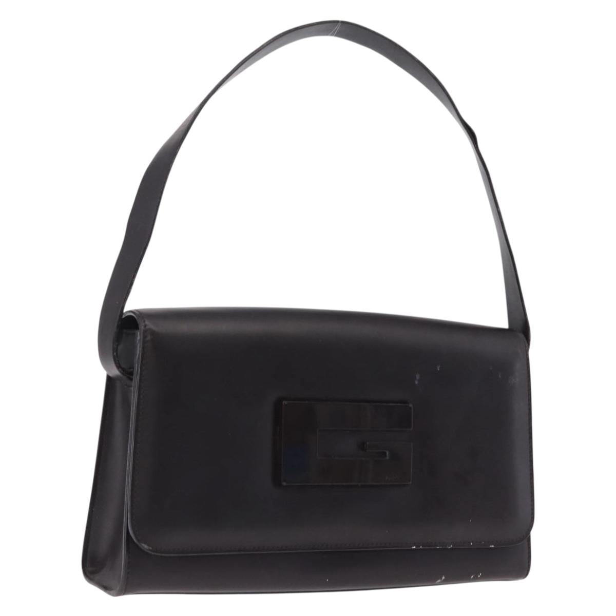 GUCCI Shoulder Bag Leather Outlet Black Silver 001 3063 Auth ar14368
