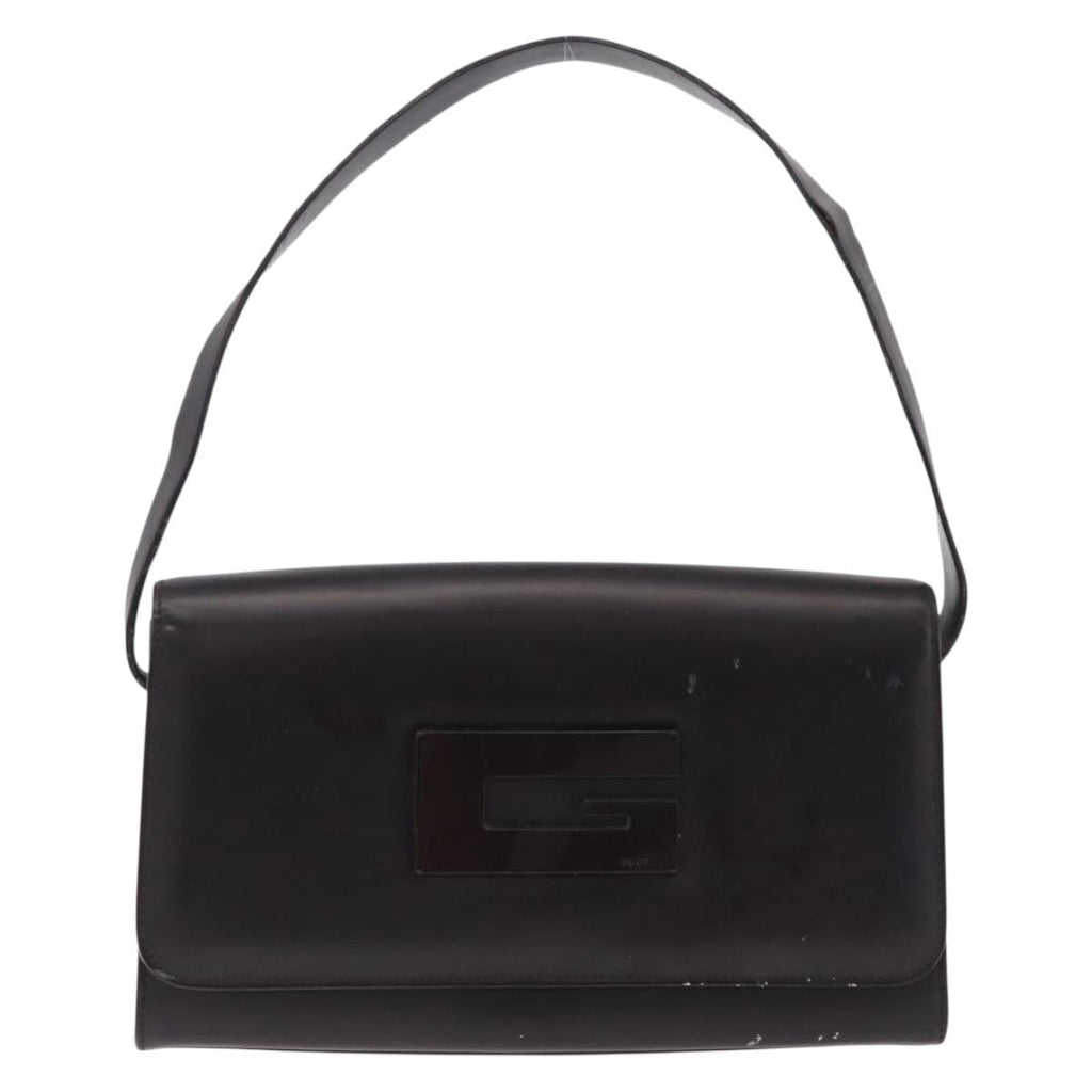 GUCCI Shoulder Bag Leather Outlet Black Silver 001 3063 Auth ar14368