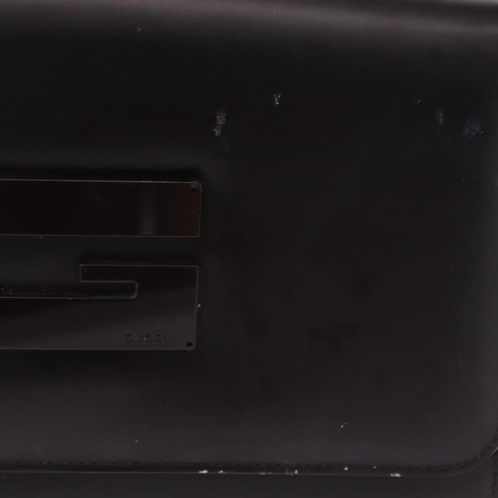 GUCCI Shoulder Bag Leather Outlet Black Silver 001 3063 Auth ar14368